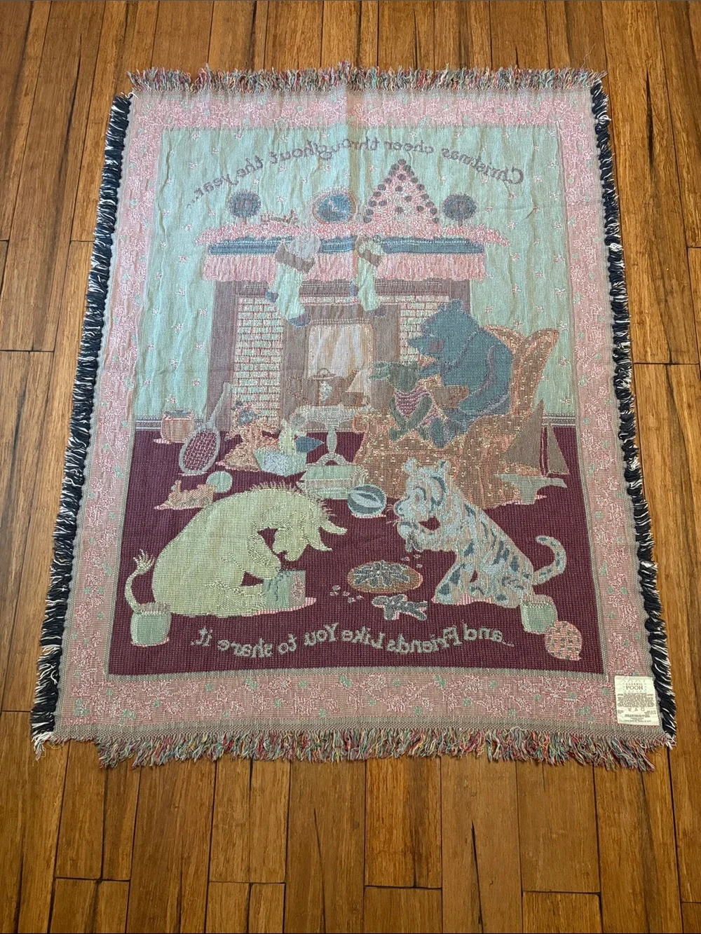 Disney Classic Pooh Christmas Fringed Throw Tapestry Blanket Goodwin Weavers